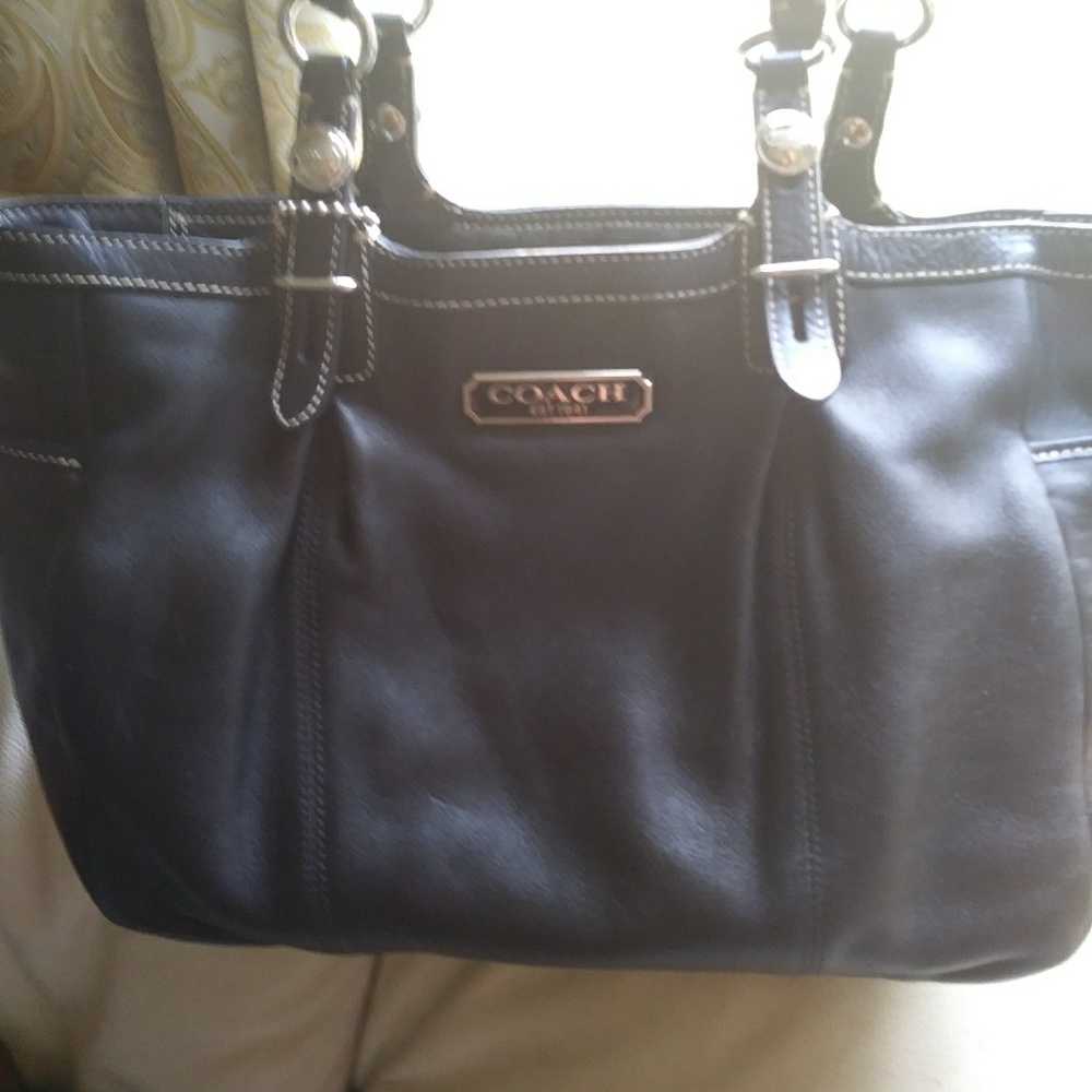 Black pure leather coach handbag